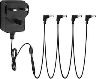 STRICH Guitar Pedal Power Supply Adapter (1000mA -1A) AC DC 9V with 4 Way Daisy Chain Pedal Cables, Compatible for Most Effect Pedals (Tip Negative)