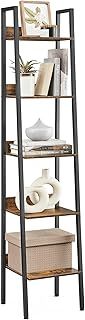 VASAGLE 5 Tier Shelf Ladder Bookcase Storage Stand Office Living Room Bedroom Kitchen Industrial Style Rustic Brown & Black LLS109B01