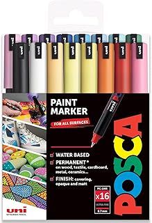Posca - PC-1MR Art Paint Markers - 0.7mm Nib - Starter Set of 16 in Plastic Wallet