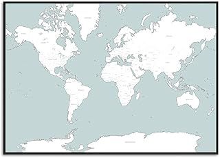 Map of the World Poster Print in Blue and White Large A1 Travel Map