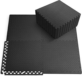 36 Pack (60x60 cm) Gym Floor Nonslip Mats, Interlocking, EVA Foam Exercise Floor Tiles for Home Workouts, Studio, Weights, Exercise and Yoga, Black