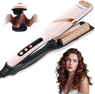 Hair Waver Hair Crimpers for Women - Hair Curler for Women and Girls Mermaid Wave Curling Iron Professional Crimping with 5 Heat Setting Anti-Scald Hair Care for Wide Deep Waves (Pink)