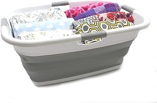 SAMMART 49L Collapsible Rectangular Laundry Basket - Foldable Storage Container - Space Saving Hamper - Car Trunk Storage Box/Pet Bath Tub (Grey), Size : 64.8 x 48 x 26 cm
