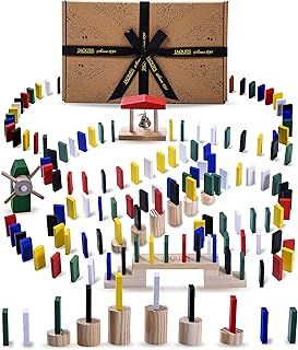 Jaques of London Wooden Domino Train Rally | 100% Wooden Dominoes for Children | Dominoes Rally Set Including Bridges, Bell tower and Windmill | Domino Run | Since 1795…