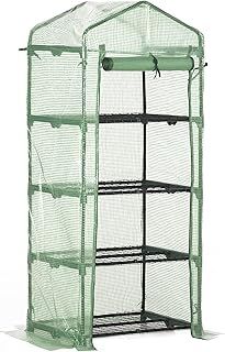 Outsunny 4 Tier Mini Greenhouse, Portable Compact Green House with Steel Frame, PE Cover, Roll-up Door, 70 x 50 x 160 cm, Green