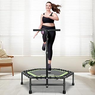 ONETWOFIT 42“/45" Rebounder Trampoline for Adults with Handle Bar, Silent Mini Trampoline Indoor Exercise Fitness Trampoline Bungee Rebounder Outdoor