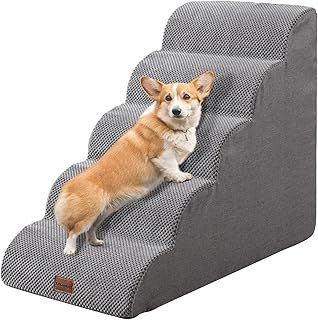 Dog Steps for Bed, 5-Steps High Density Foam Dog Stairs with Detachable Cover & Non Slip Bottom, Waterproof Pet Steps Ladder for Sofa, Couch & Bed-Grey