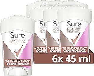 Sure Maximum Protection Confidence Anti-Perspirant Cream Women's Deodorant Stick with 3x stronger* sweat protection for 96 hour sweat and odour protection 6x 45 ml