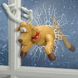 Celebright Christmas Crashing Reindeer Animated Decoration - Festive Fun as Rudolph Smashes Through Your Window & Kicks His Legs As He Tries To Wiggle Free - Fits Any Window