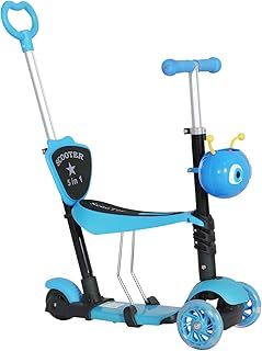 HOMCOM 5 in1 Kids Scooter 3 Wheel Toddler scooter Kick Scooter with Adjustable Handlebar, Removable Seat & Back Rest for 18 Month+