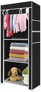 149x70x45cm Portable Wardrobe Single Canvas Wardrobe Clothes Storage Organizer with Hanging Rail Foldable Closet for Clothes, Toys, Shoes, Bags, Living Room, Bedroom, Cloakroom (Black)