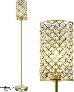 Gold Floor Lamp,Elegant Crystal Floor Lamp Modern Standing Lamp with On/Off Foot Switch,Tall Pole Accent Lighting for Living Room, Girl Bedroom, Dresser, Office