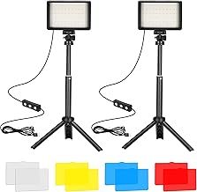 LED Video Light 2-Pack, 5600K Dimmable USB Photo Lights with Mini Tripod and Colored Filters for Photo Studios, Small Angle Shooting, Video Recording, Game Streaming