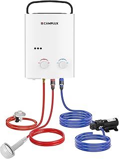 CAMPLUX AY132P43 5L Portable Gas Water Heater with 4.3L Water Pump 12V,Tankless LP Gas Boiler with Folding Handle,Use for Outdoor Camping Shower RV Trip Washing Horse