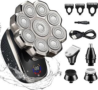 Head Shavers for Men, 2025 Upgraded 9D Magnetic 5-in-1 Electric Men Shavers with 9 Rotating Shaver Heads, Nose Hair Sideburn Trimmer Waterproof Wet/Dry Grooming Set with USB-C Charge