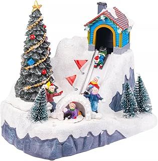 Marco Paul Light Up Christmas Ornaments - Novelty Christmas Village Decorations with Moving Scene for Table Top and Windowsill