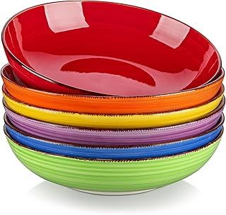 vancasso Bonita Pasta Bowls 38 oz, Large Ceramic Salad Bowls, Pasta Bowl Set of 6, Microwave & Dishwasher Safe Soup Bowls, Serving Bowls, Warm Colors