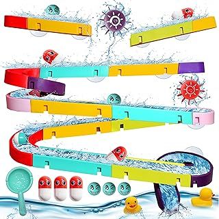 Nearasu Bath Toys for 3 4 5 6 Year Olds, 44Pcs Water Slide Track Ball Game with Suction Cups and Ducks for Bathtub and Shower Wall Kids Children Baby Toddlers, Water Toy Play DIY Educational Bath Toys