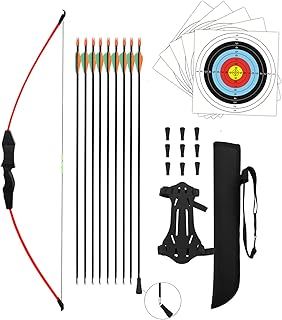 Archery Recurve Bow and Arrow Youthbow Set Teens Beginner Gift Longbow Kit 18 Lb with 9 Arrows,9 Safety Arrow Head,5 Target Face, Armground,Quiver,for Backyard Outdoor Sports Hunting