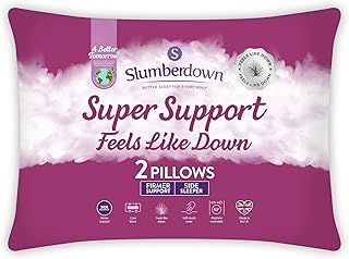 Slumberdown Feels-Like-Down Super Support Pillows 2 Pack - Firm Support Side Sleeper Pillows for Neck and Shoulder Pain Relief - Supportive, Hypoallergenic, UK Standard Size (48cm x 74cm)