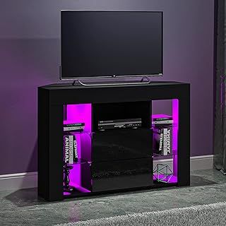 Panana Corner Sideboard TV Stand Cabinet With RGB LED Lights Television Stands Cabinet 2Door and 7 Open Media Storage for TVs up to 50 Inches (black)