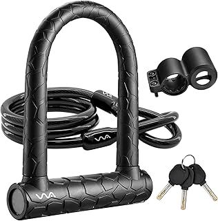 Bike Lock,20mm Heavy Duty Combination Bicycle u Lock Shackle 4ft Length Security Cable with Sturdy Mounting Bracket and Key Anti Theft Secure Locks