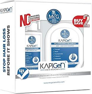 McG Kapigen Hair Growth Shampoo for Men and Women with Spray - NO SIDE EFFECTS OF MINOXIDIL - Manual Hair Loss Treatment for Men with PROCAPIL, Menthol, Biotin, Provitamin B5, Cruelty FREE - 300+75 ml