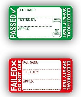 500PCS 43x23MM Pass & 50PCS Fail Pat Testing Stickers Labels Roll Pass Pat Test Stickers Pat Testing Labels with Fuse Rating Pat Testing Equipment Electrical Test Kit