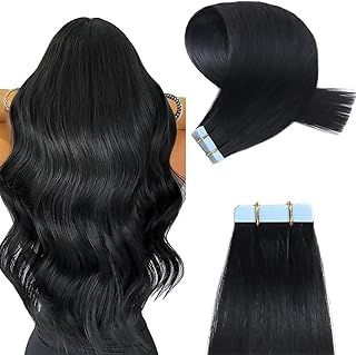 YILITE Tape in Hair Extensions Human Hair #1 Jet Black 16 inch 20pcs 40g/pack Invisible Straight Seamless Skin Weft Remy Hair Extensions Tape in Human Hair(16 inch #1 Jet Black)