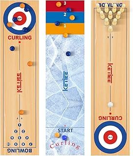 KETIEE Curling Game for Family 47 inch, 3 in 1 Table Shuffleboards, Tabletop Curling Game, Table Top Curling Bowling Shuffleboard Board Games Kids and Adults Indoor, Travel (120x30cm)