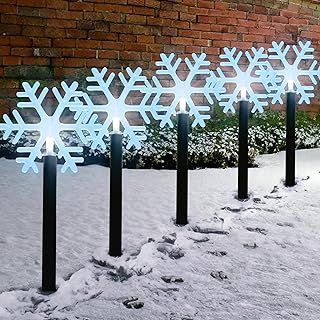 5 Pack Snowflake Garden Lights - Battery Powered 39cm LED Christmas Pathway Lights - IP44 Waterproof Outdoor Xmas Decorations for Garden, Pathways & Outside Trees - 8 Lighting Modes