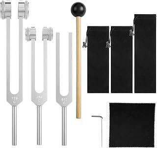 AOGOE Tuning Forks for Healing (128Hz, 256Hz, 512Hz), Aluminum Alloy Non-Magnetic Tuning Fork, Body Weighted Tuning Forks for Chakra Healing, Sound Therapy, Tuning Fork Set Frequency Healing Devices