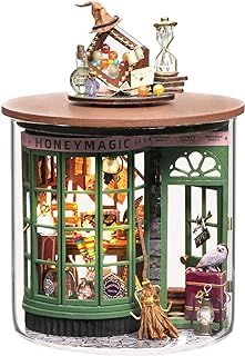 Spilay Dollhouse DIY Miniature Wooden Furniture Kit,Mini Handmade Doll House Model with Dust Cover & LED,1:24 Scale Creative Woodcrafts Toys for Adult Friend Lover Birthday Gift Magic Shop B48