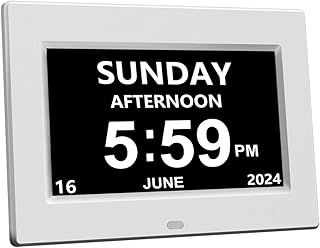 CAZOKASI Clock With Day And Date For Elderly Calendar Digital Alarm Options, Level 5 Auto Dimmable Display,Extra Large Impaired Vision（No Power adapter）