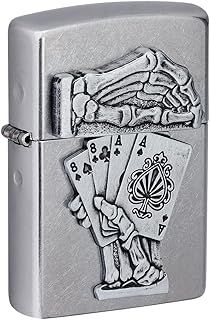 Zippo Windproof Lighter - Dead Mans Hand - Street Chrome - Refillable for Lifetime Use - Adjustable Flame - Gift Box - Metal Construction - Made in USA