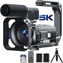 Camcorder Video Camera, 5K 56MP WiFi 3'' 270° Rotatable Touchscreen Vlogging Camera Youtube Camera Podcast Recorder Video Camera with 64GB SD Card, Remote, Batteries, Hood, Microphone, Tripod