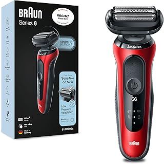 Braun Series 6 Electric Shaver With Travel Case, Compatible With EasyClick Attachments, 100% Waterproof, Wet & Dry, UK 2 Pin Plug, 60-R1000s, Red Razor, Rated Which Best Buy