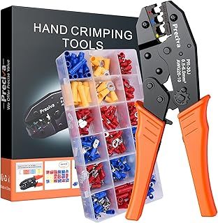 Insulated Wire Terminal Crimping Tool Kit, Preciva 0.5-6mm² Ratchet Crimper Plier, Cable Lug Pliers Electrician Crimp Toolkit with 350 Insulated Butt Bullet Spade Ring Connectors