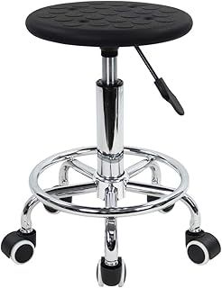KKTONER PU Foam Rolling Stool with Footrest Height Adjustment Swivel Laboratory spa Salon Tattoo Work Anti-Static Stool Small (Black)