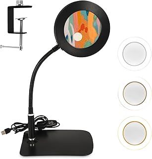 20X 10X Magnifying Glass with Light and Stand, Magnifying Lamp with 72 LEDs, 3 Colour Temperatures and 10 Levels Adjustable Brightness, Magnifier for Reading, Hobbies, Sewing, Craft Work (Black)
