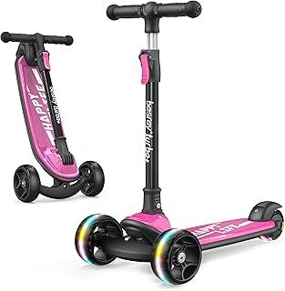 Kids Scooter - Big Wheels Foldable Kick Scooter with Flashing LED Lights for Boys Girls, 4 Levels Height Adjustable Scooter, Wide Deck Scooter for Kids Ages 2-8