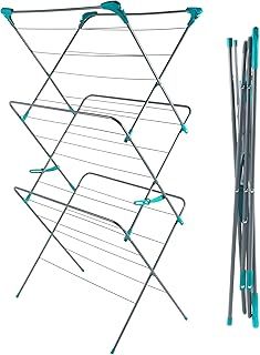 Beldray LA029005FEU7 XL Clothes Airer – Foldable Drying Rack with Additional Hooks/Clips for Hangers & Delicates, Strong Collapsible Clothes Horse, Non-Slip Feet, Extra Large 81cm Width, Blue/Grey