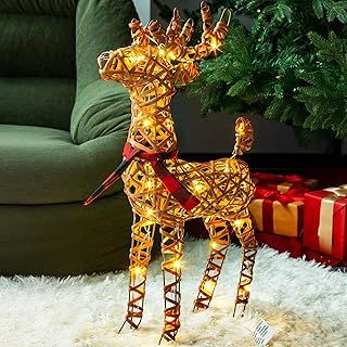 Eambrite Christmas Rattan Reindeer Outdoor Light up Christmas Decorations Battery Operated LED Reindeer for Home and Garden - 63.5cm, Warm White