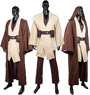 Jedi Costume Robe Adult Male Obi Wan Kenobi Costume Hooded Uniform Full Set Halloween Cosplay Cloak