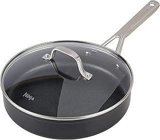 Ninja ZEROSTICK Essentials Cookware 26cm Sauté Pan with Glass Lid, Non-Stick, Long Lasting Forged Aluminium Sauté Pan, Induction Compatible, Oven Safe to 260°C, Black C10126UK