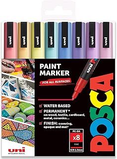 Posca PC-3M Paint Marker Art Pens - 0.9-1.3mm - Pastel Tones - Set of 8 Pens in Plastic Wallet