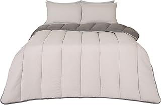 OHS Coverless Duvet Double 10.5 Tog, Reversible Travel Double Washable Summer Camping Soft Warm Comfy Bedding With Pillowcase, Grey/Silver, BE002265