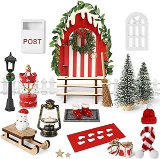 BOARDFEB Christmas Miniatures,32 Pcs Christmas Accessories Mini Xmas Tree Small Scene Model Village Statue Desktop Decorations for Christmas DIY