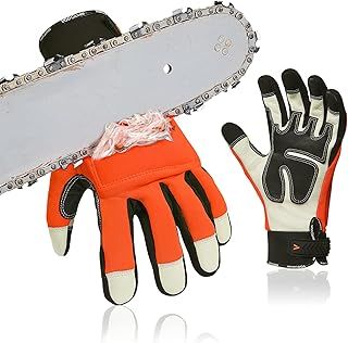 Chainsaw Gloves 12-Layer Protection on Both Hands in Cowhide, Forestry Work Gloves Touchscreen Utility Touchscreen