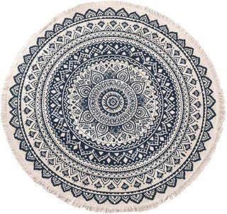 IHONYI Round Cotton Area Rugs 90cm Washable Machine Hand Woven Tassels Circle Rug Carpet Chic Bohemian Pattern Floor Mats Boho rug for Bedroom Living Room Sofa Coffee Table Swing Chair Bed Side